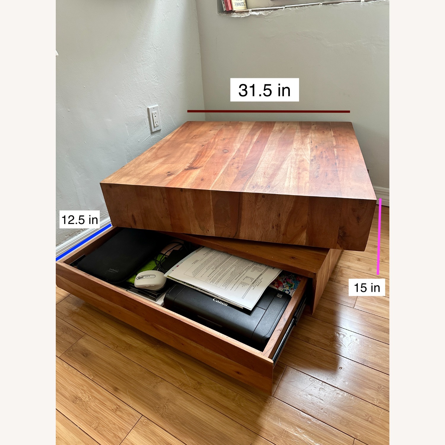 CB2 Spin Rotating Square Wood Coffee Table - image-3