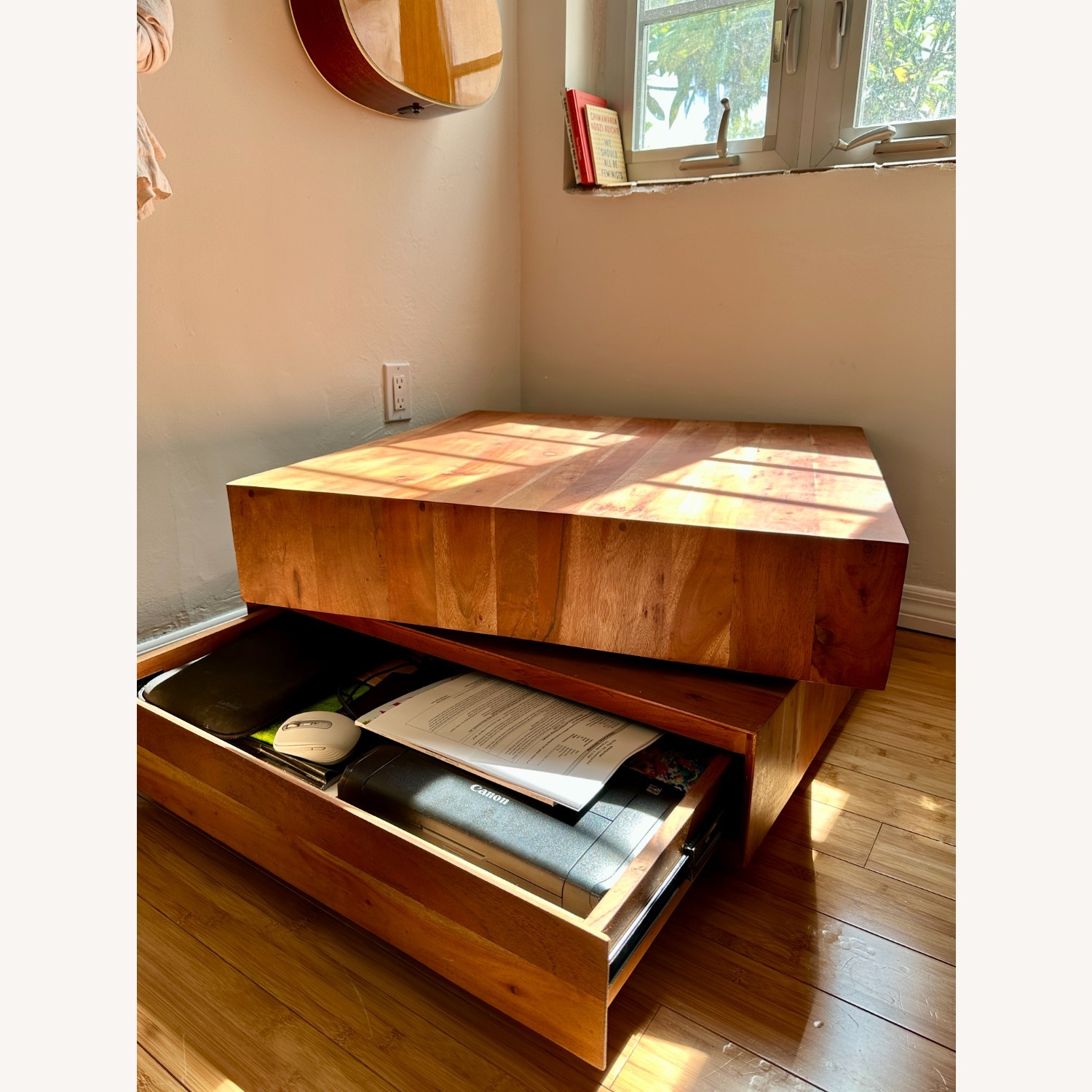 CB2 Spin Rotating Square Wood Coffee Table - image-5