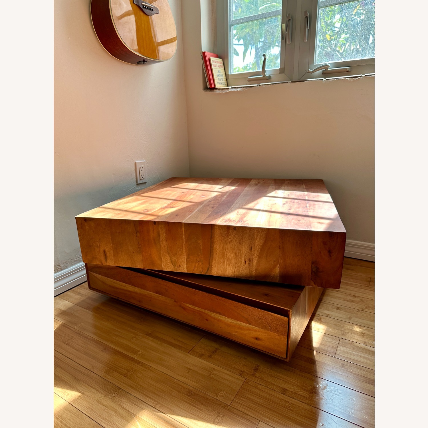 CB2 Spin Rotating Square Wood Coffee Table - image-1