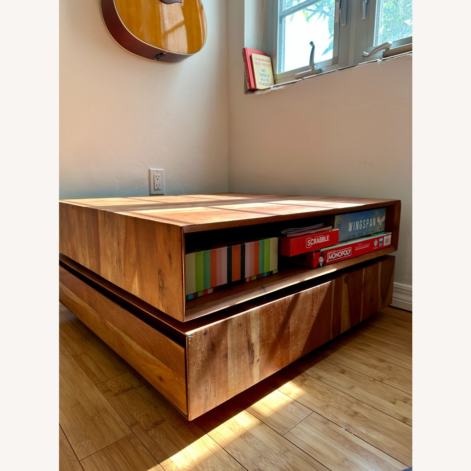 CB2 Spin Rotating Square Wood Coffee Table - image-2