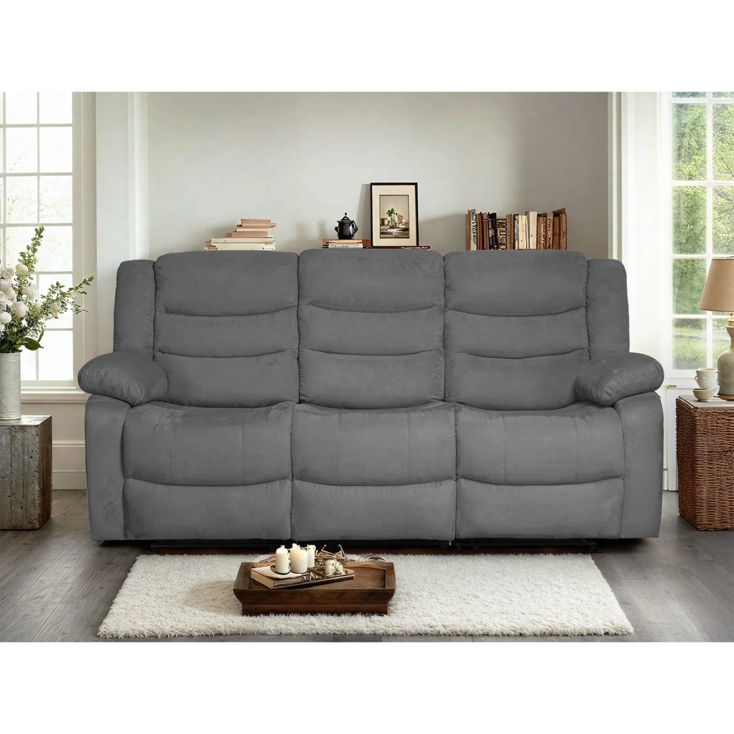 Microfiber Manual Recliner Sofa - image-1
