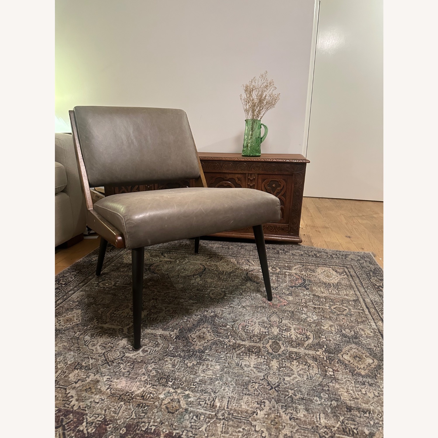 West Elm Gray Leather and Walnut Accent Chair - image-2