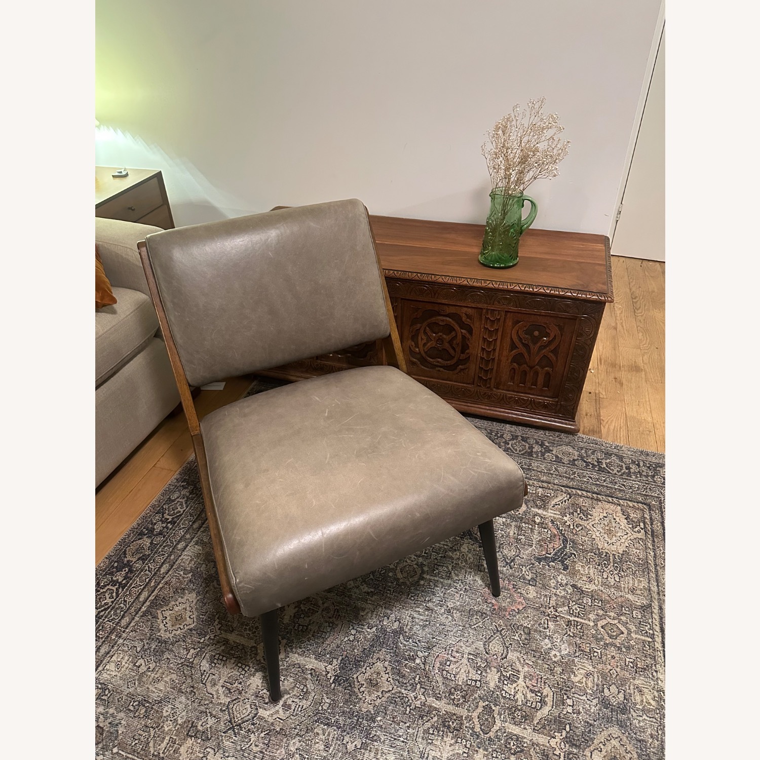West Elm Gray Leather and Walnut Accent Chair - image-3