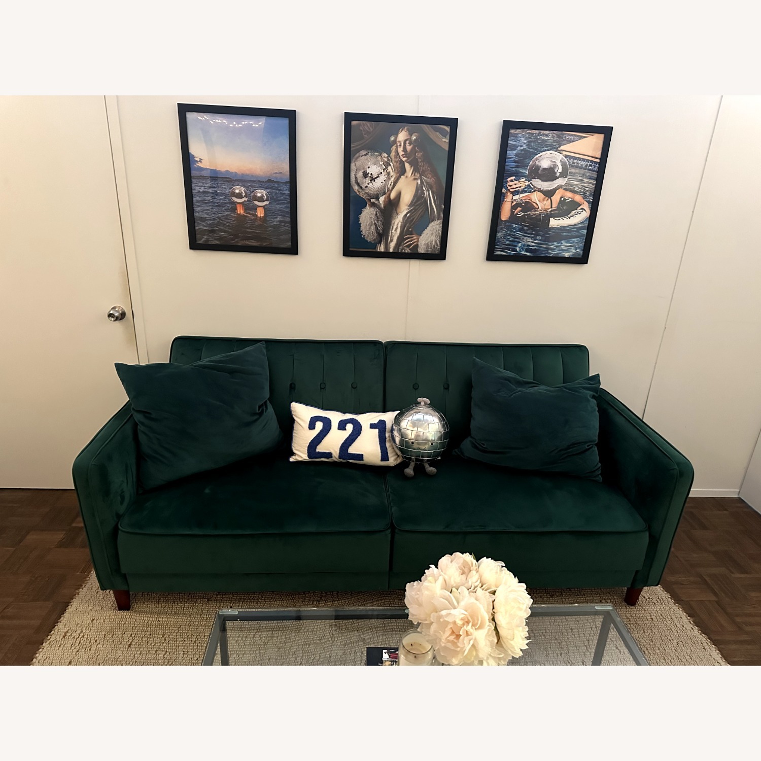 Wayfair Green Velvet Futon Sofa - image-4