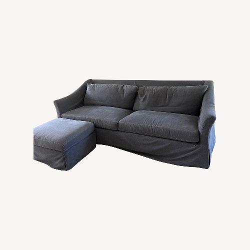 Used Denim Blue Custom Slip Covered Sofa  for sale on AptDeco