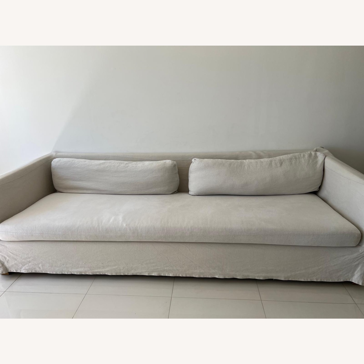Restoration Hardware Belgian White Linen Sofa - image-1