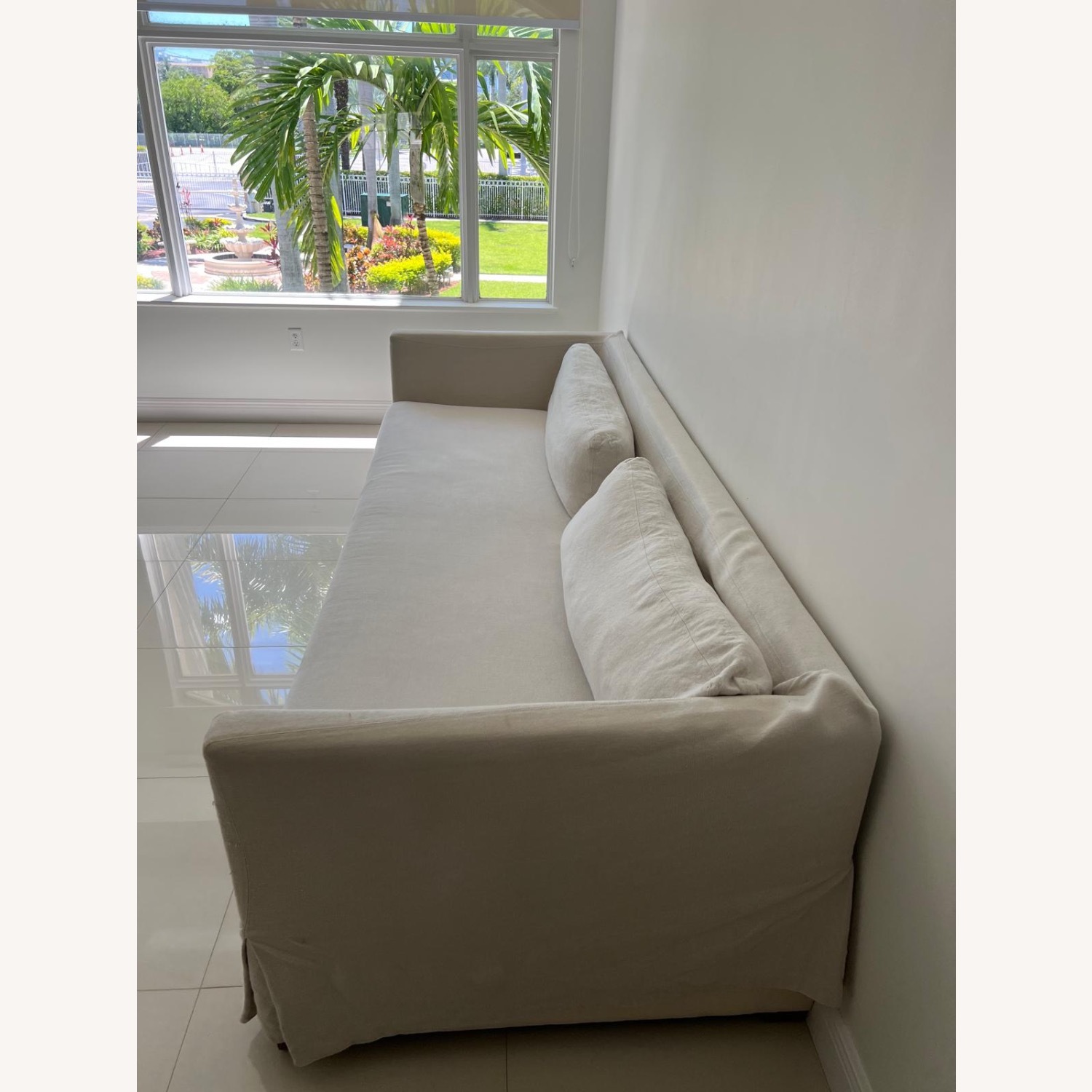 Restoration Hardware Belgian White Linen Sofa - image-3