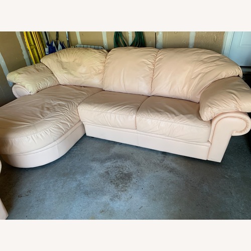 Used Peach Leather Sofa With Chaise for sale on AptDeco