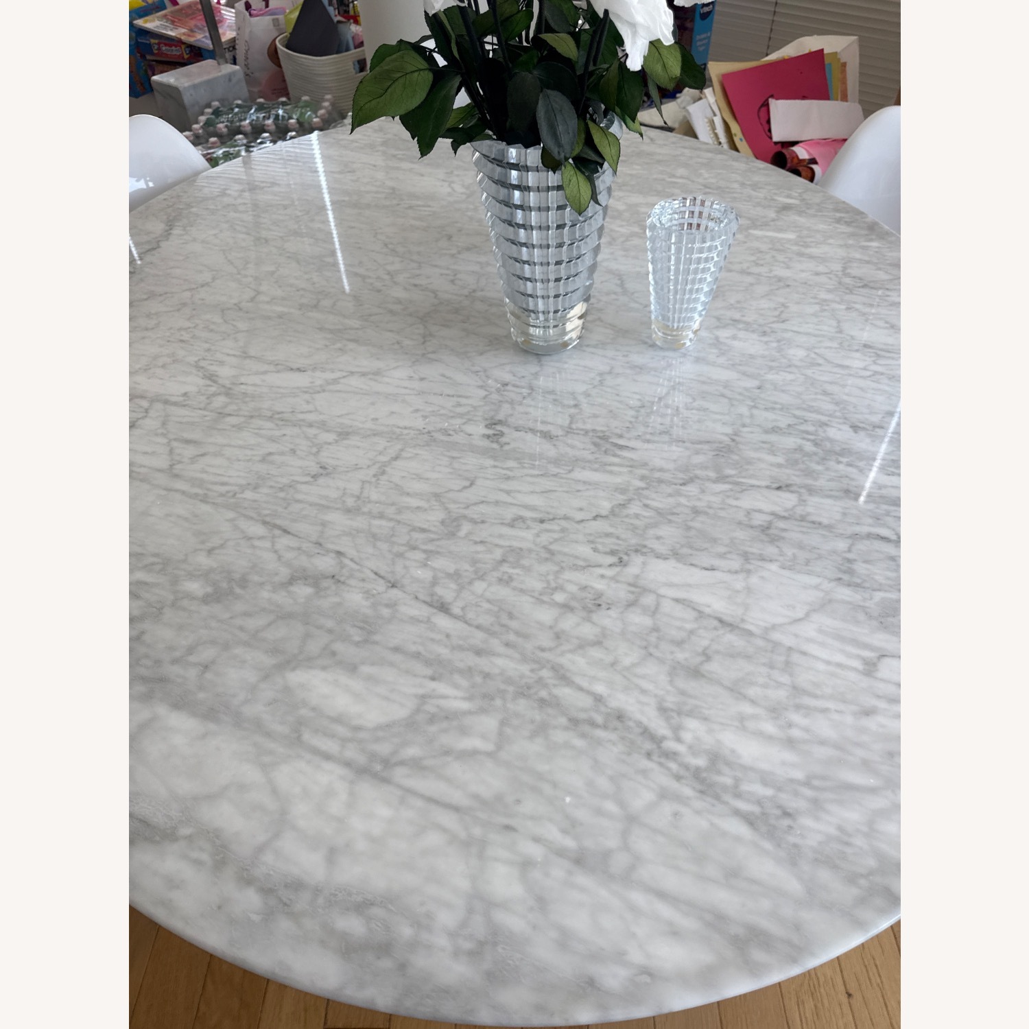 Carrara Marble Pedestal Tulip Dining Table - Oval - image-5