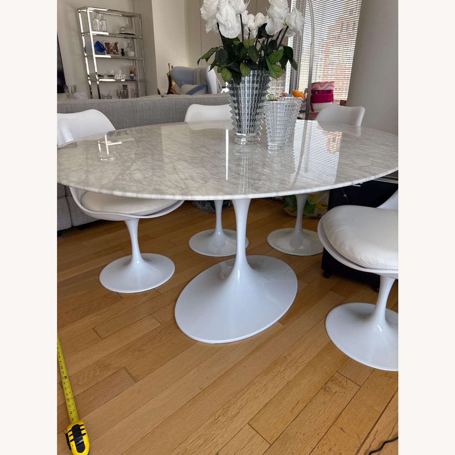 Carrara Marble Pedestal Tulip Dining Table - Oval - image-4