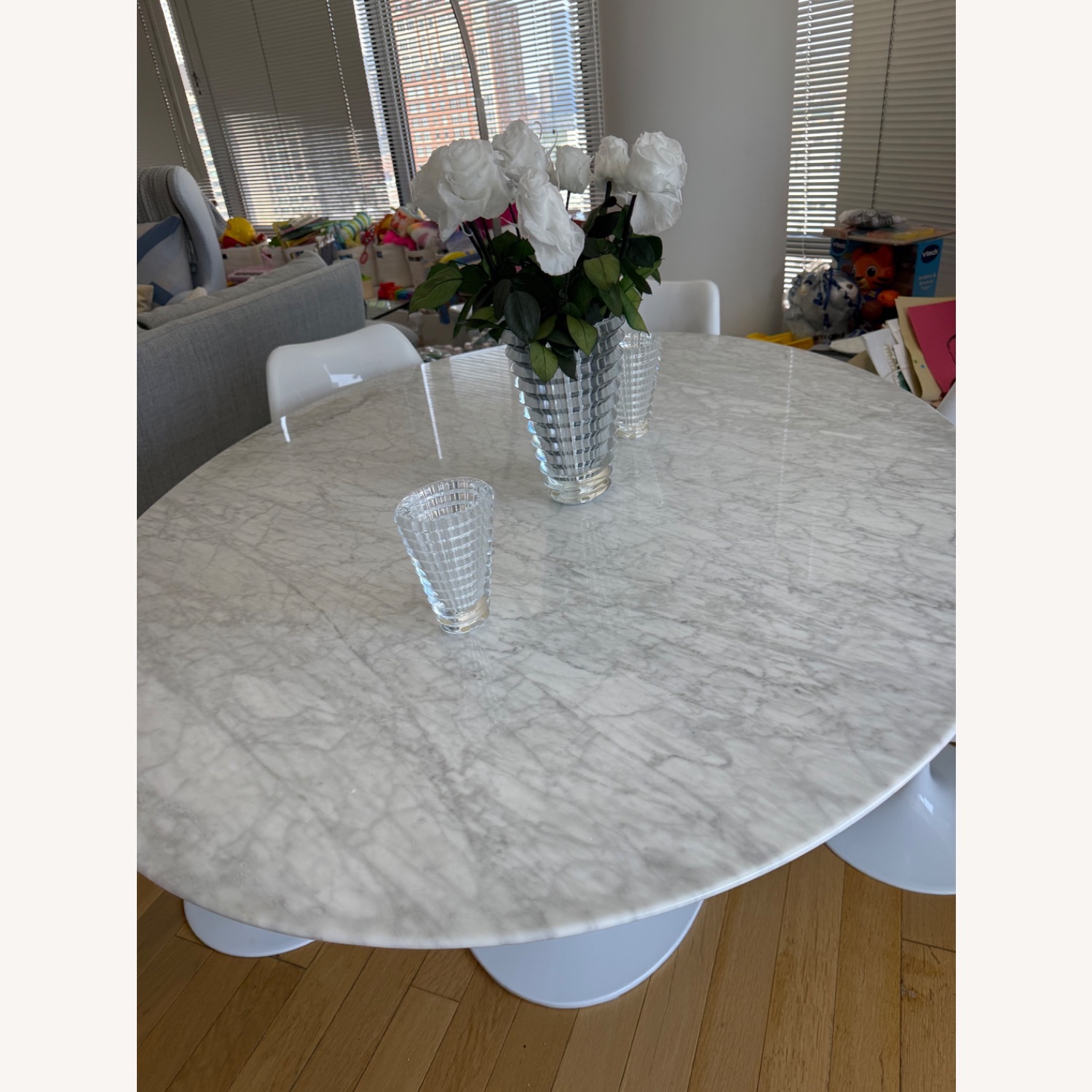 Carrara Marble Pedestal Tulip Dining Table - Oval - image-2
