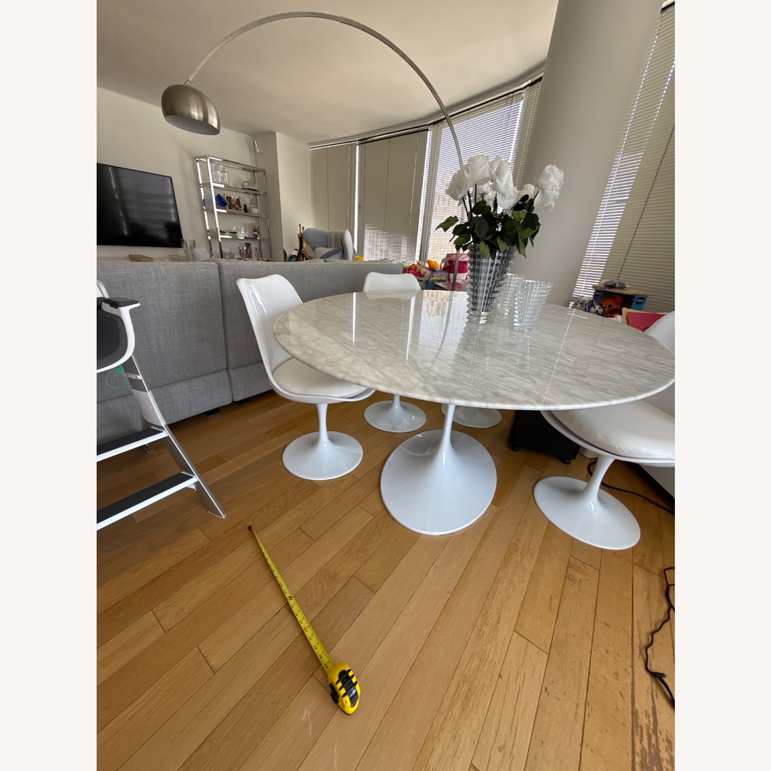 Carrara Marble Pedestal Tulip Dining Table - Oval - image-3