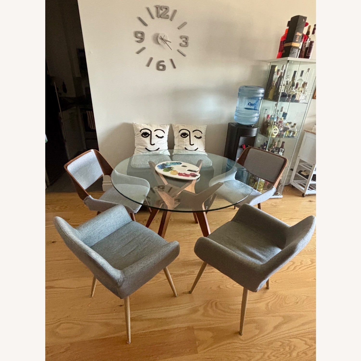 Glass & Wood Round Dining Table with 4 Chairs - image-2