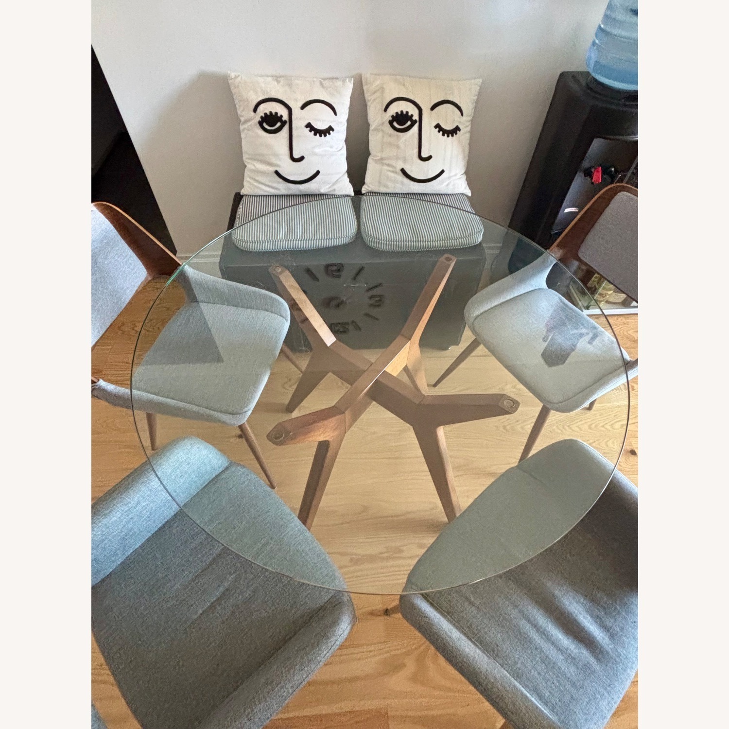 Glass & Wood Round Dining Table with 4 Chairs - image-3