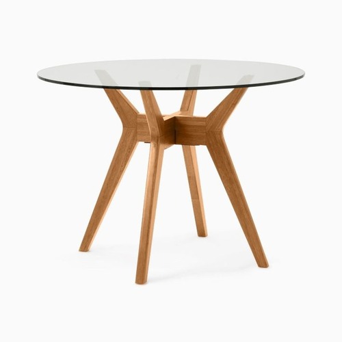 Used Glass & Wood Round Dining Table with 4 Chairs for sale on AptDeco