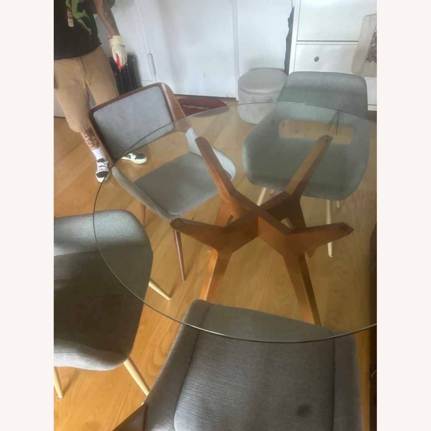 Glass & Wood Round Dining Table with 4 Chairs - image-14