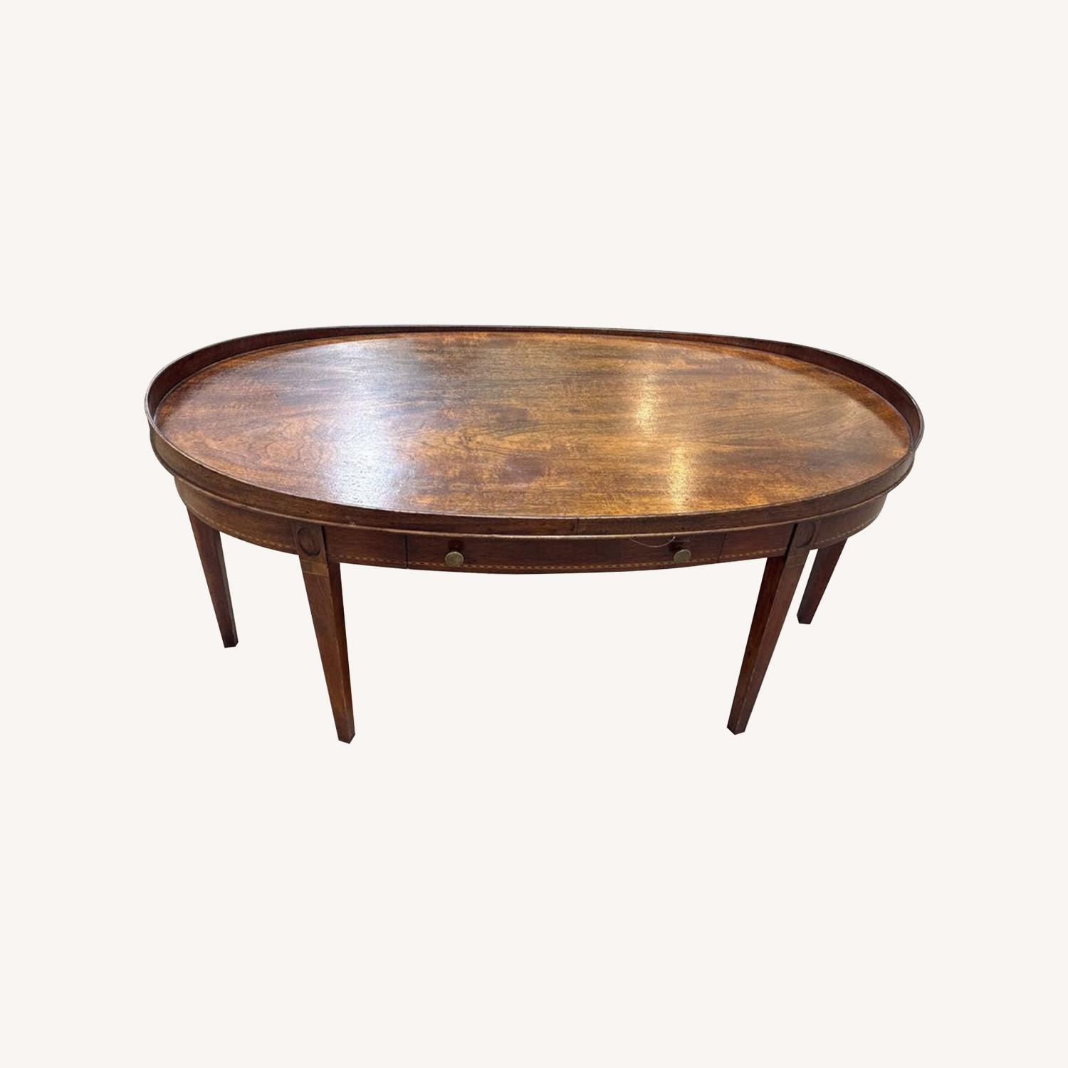 Mersman Oval Mahogany Inlaid 1-Drawer Coffee Table - image-0