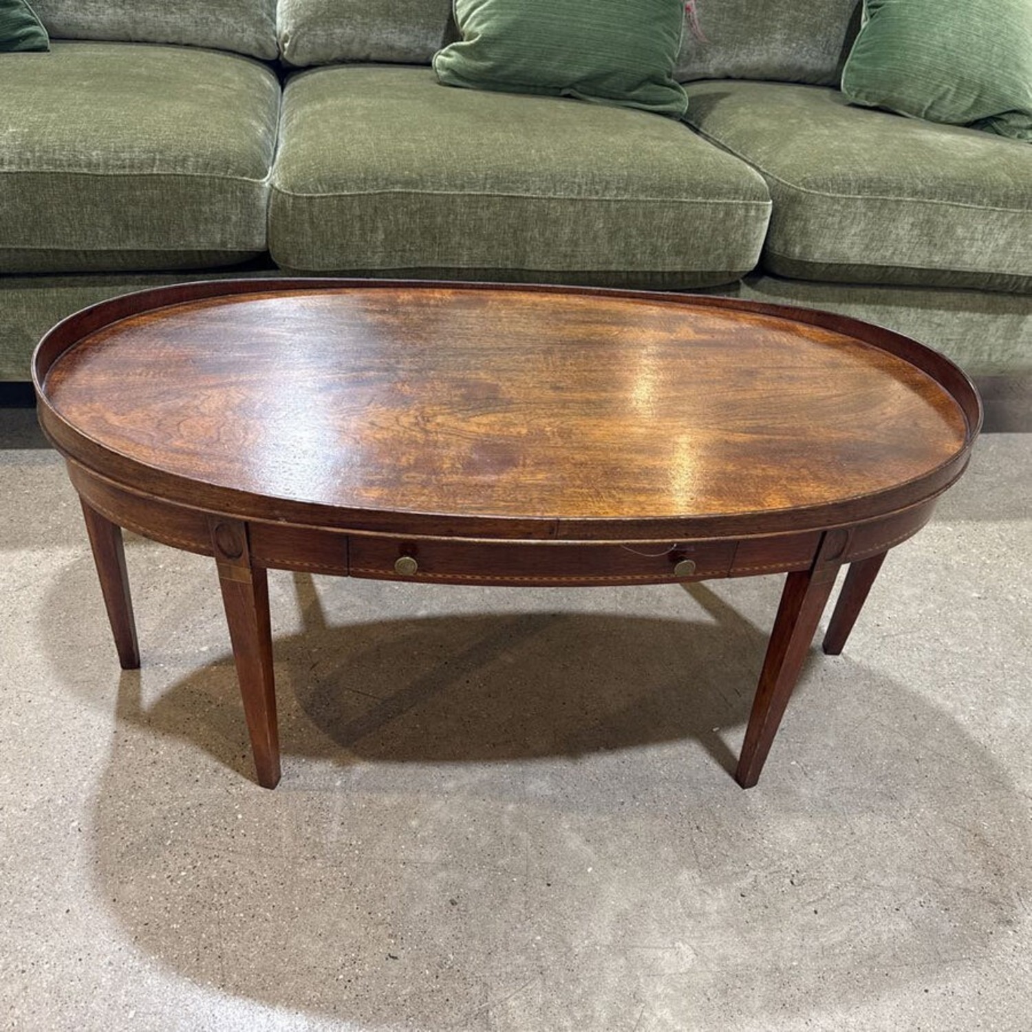 Mersman Oval Mahogany Inlaid 1-Drawer Coffee Table - image-4