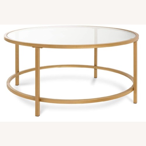 Used MidCentury Modern Glass Coffee Table w Brass Frame for sale on AptDeco