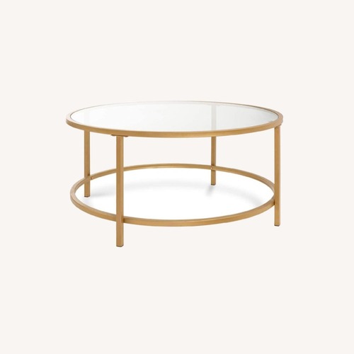 Used MidCentury Modern Glass Coffee Table w Brass Frame for sale on AptDeco