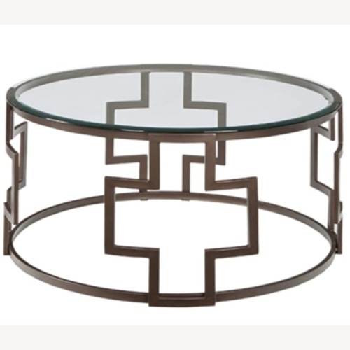 Used Modern Round Glass Coffee Table – Bronze Finish for sale on AptDeco