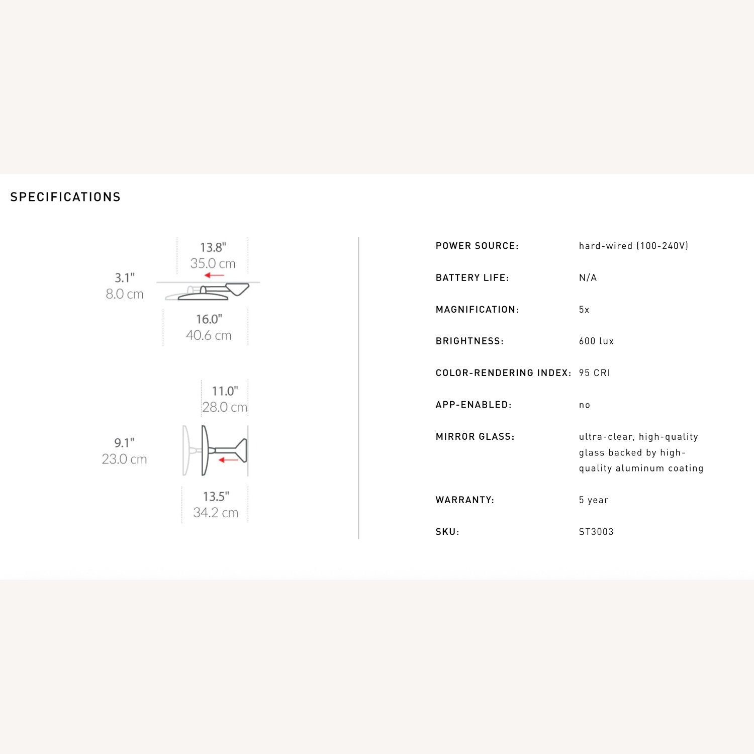 SimpleHuman Hard-Wired Wall Mount Sensor Mirror - image-2