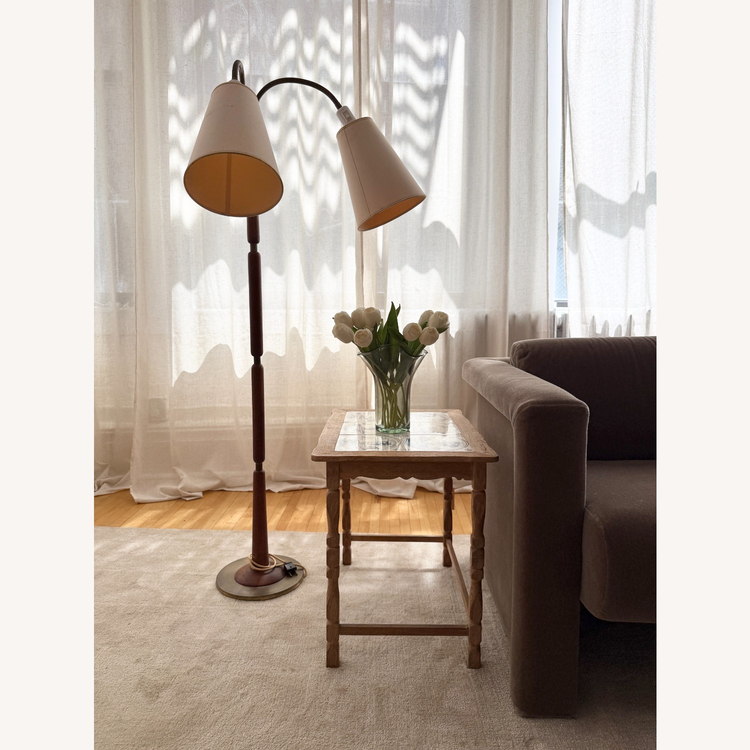 Danish Teak and Brass Dual-arm Floor Lamp, 1960s - image-1