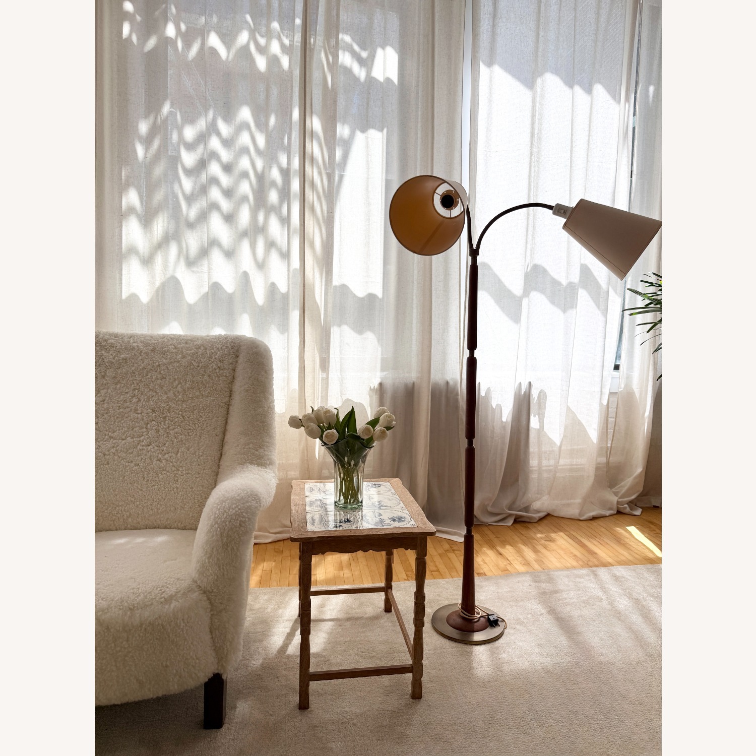 Danish Teak and Brass Dual-arm Floor Lamp, 1960s - image-2