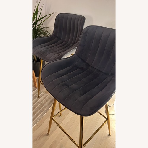Used Gray Velvet Bar Stools with Gold Legs for sale on AptDeco