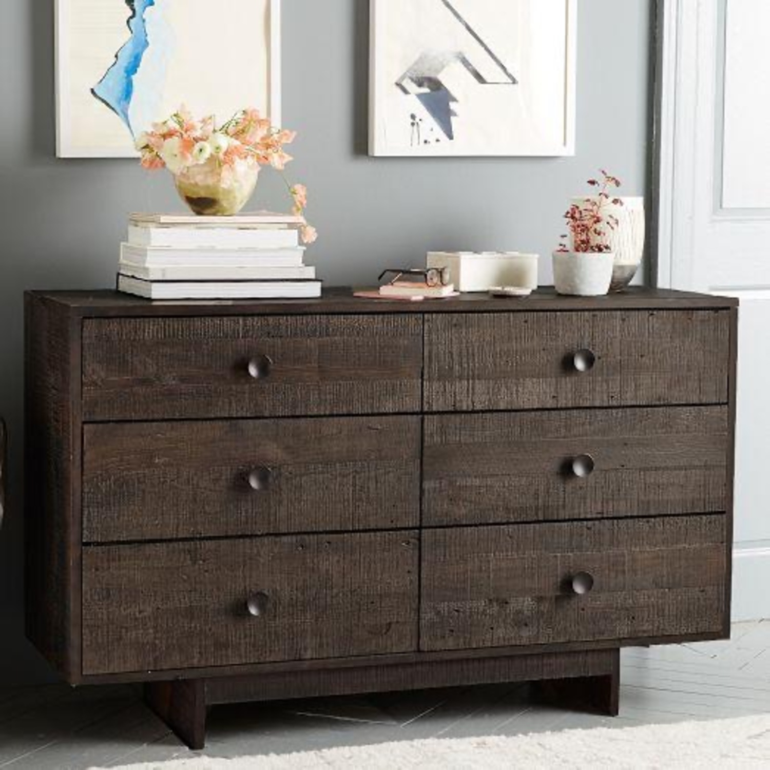 West Elm Reclaimed Dark Wood 6 Drawer Dresser - image-1