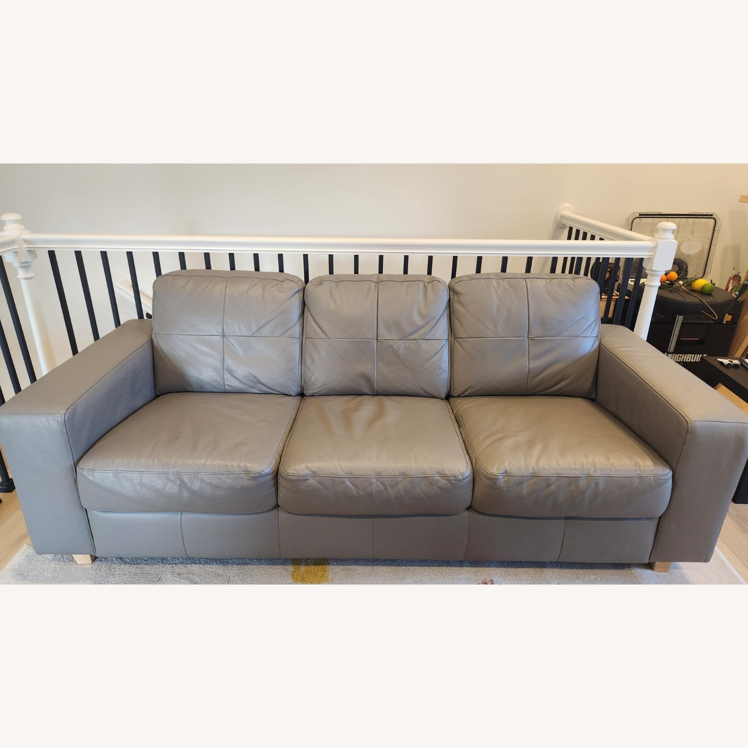 IKEA 80" Skogaby 3 Seater Leather Sofa Gray - image-1