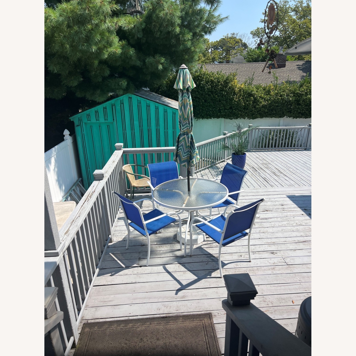Aluminum/Glass Table with 4 Chairs and Umbrella - image-3