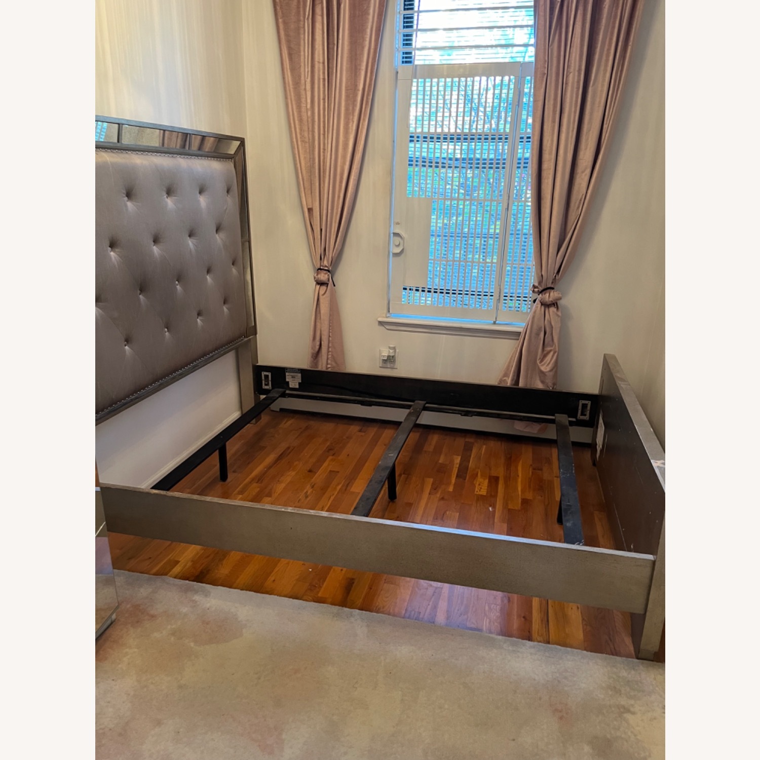 Macy’s Queen Size Tufted Mirrored Bed - image-1