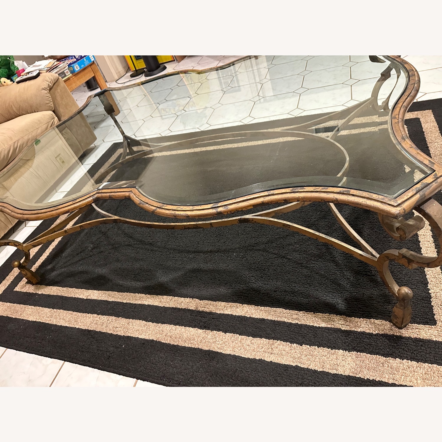 Antique Style Coffee Table with Glass Top  - image-2