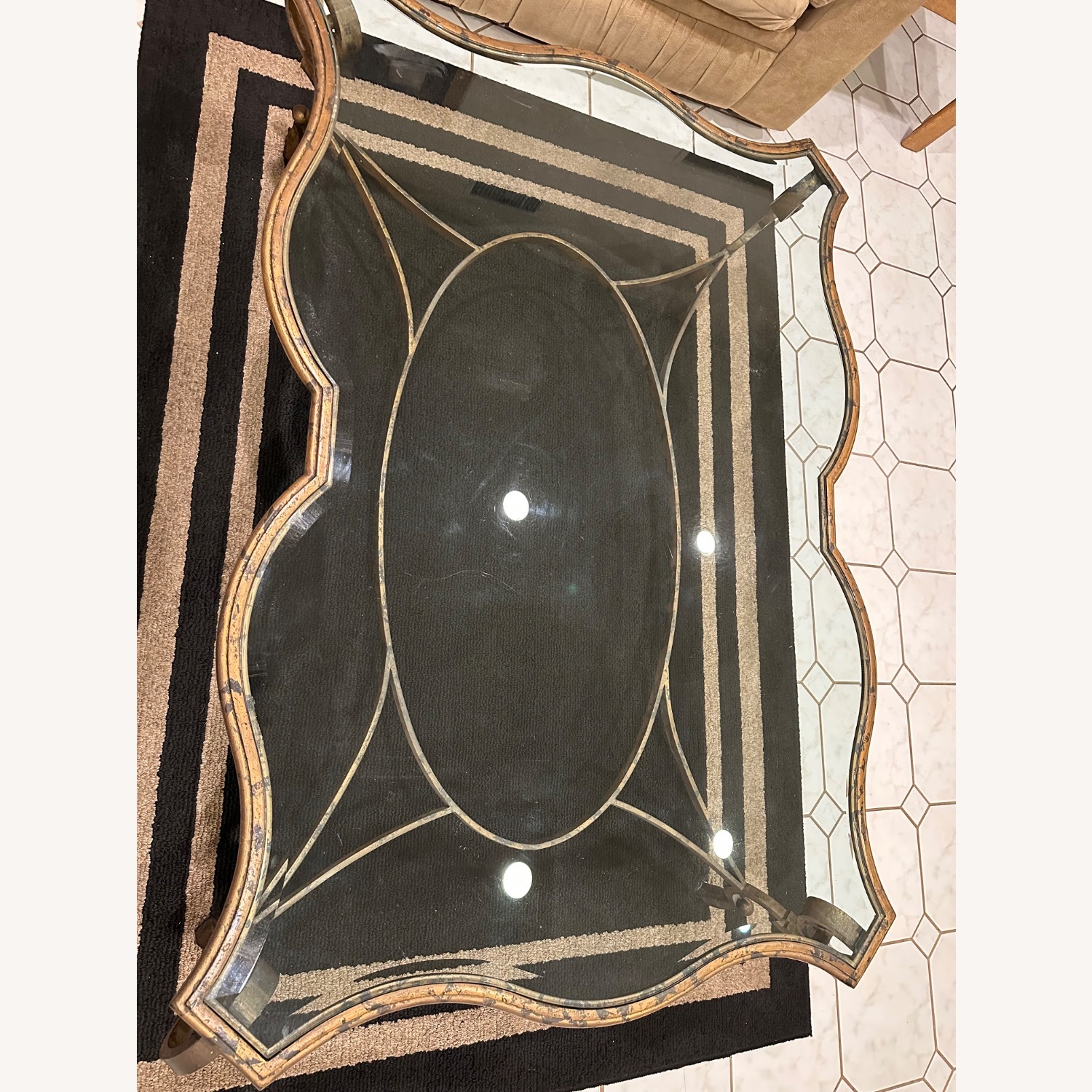 Antique Style Coffee Table with Glass Top  - image-1