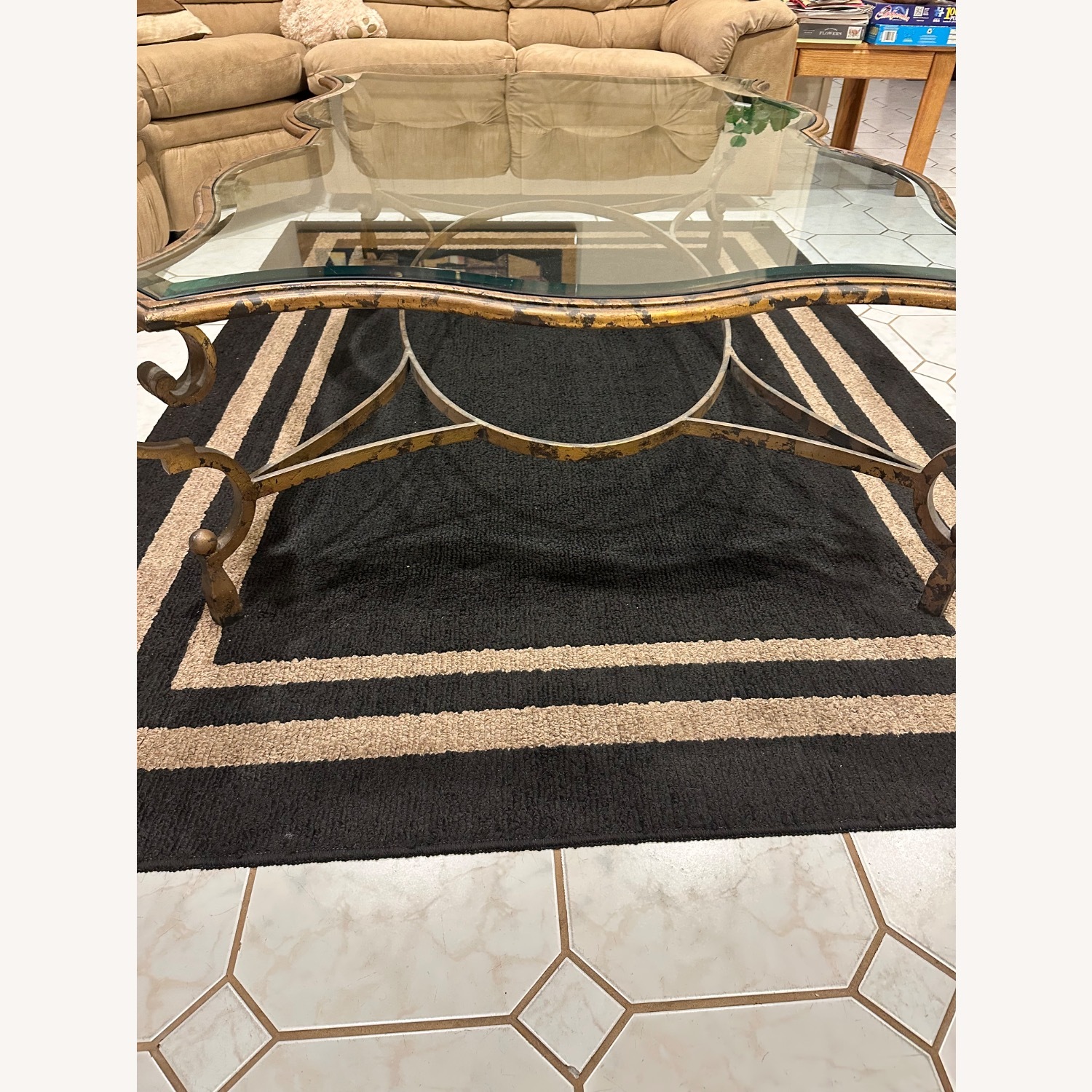 Antique Style Coffee Table with Glass Top  - image-3