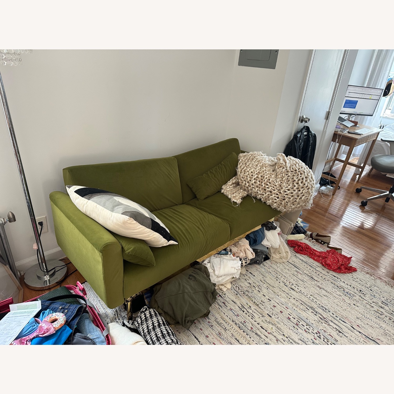 Olive Green Velvet Sleeper Couch 67”  - image-2