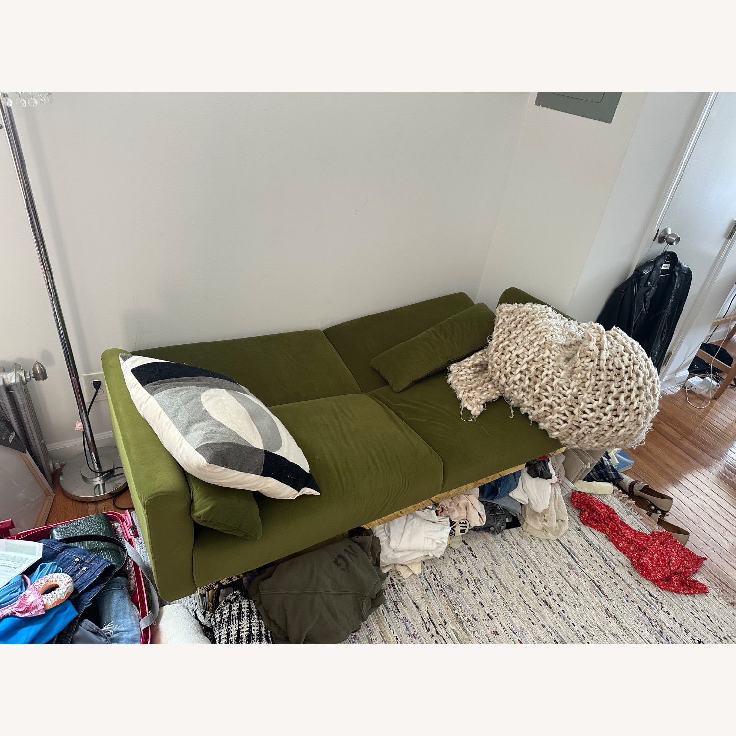 Olive Green Velvet Sleeper Couch 67”  - image-3