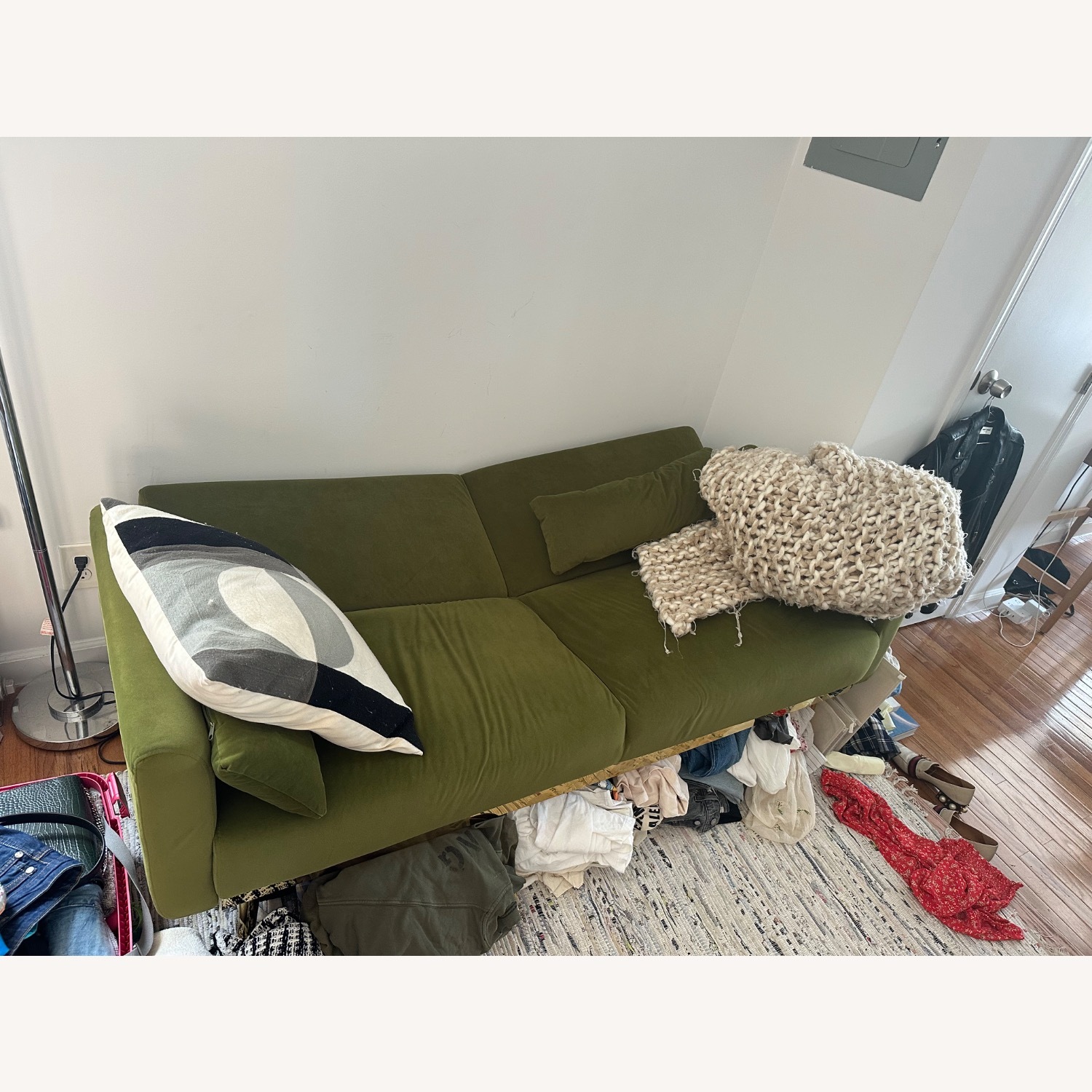 Olive Green Velvet Sleeper Couch 67”  - image-4