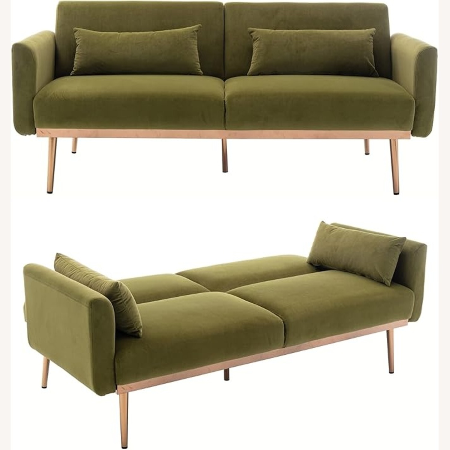 Olive Green Velvet Sleeper Couch 67”  - image-8