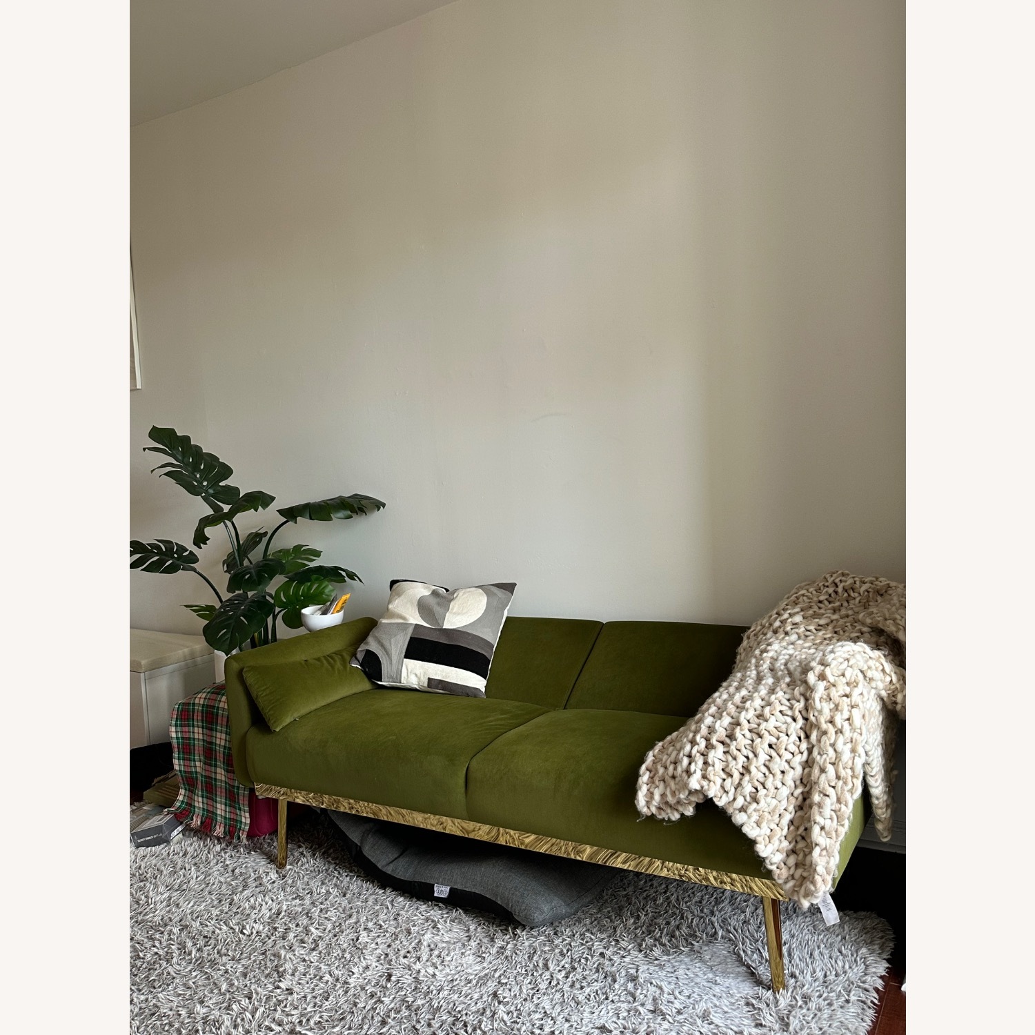 Olive Green Velvet Sleeper Couch 67”  - image-1