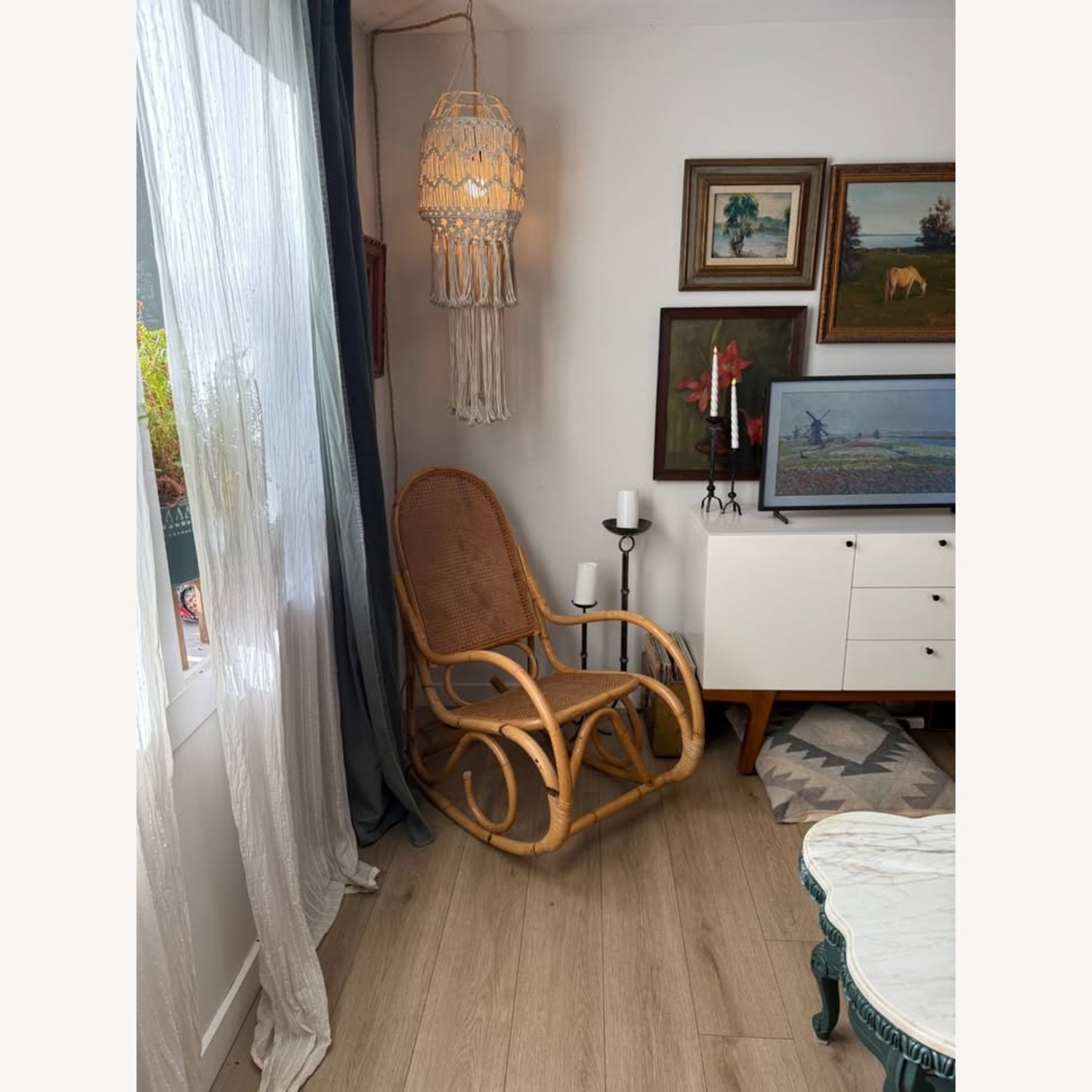 70s MCM Bamboo Bentwood Cane Rocking Chair Thonet - image-1