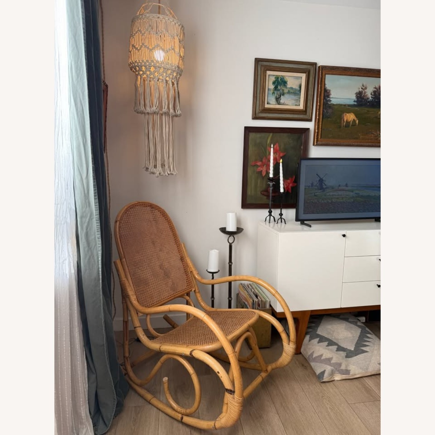 70s MCM Bamboo Bentwood Cane Rocking Chair Thonet - image-9