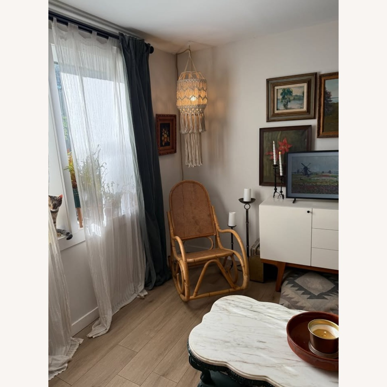 70s MCM Bamboo Bentwood Cane Rocking Chair Thonet - image-5