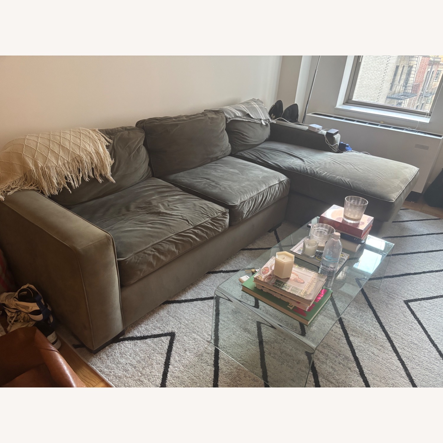 Grey/Green Comfy Couch - image-1