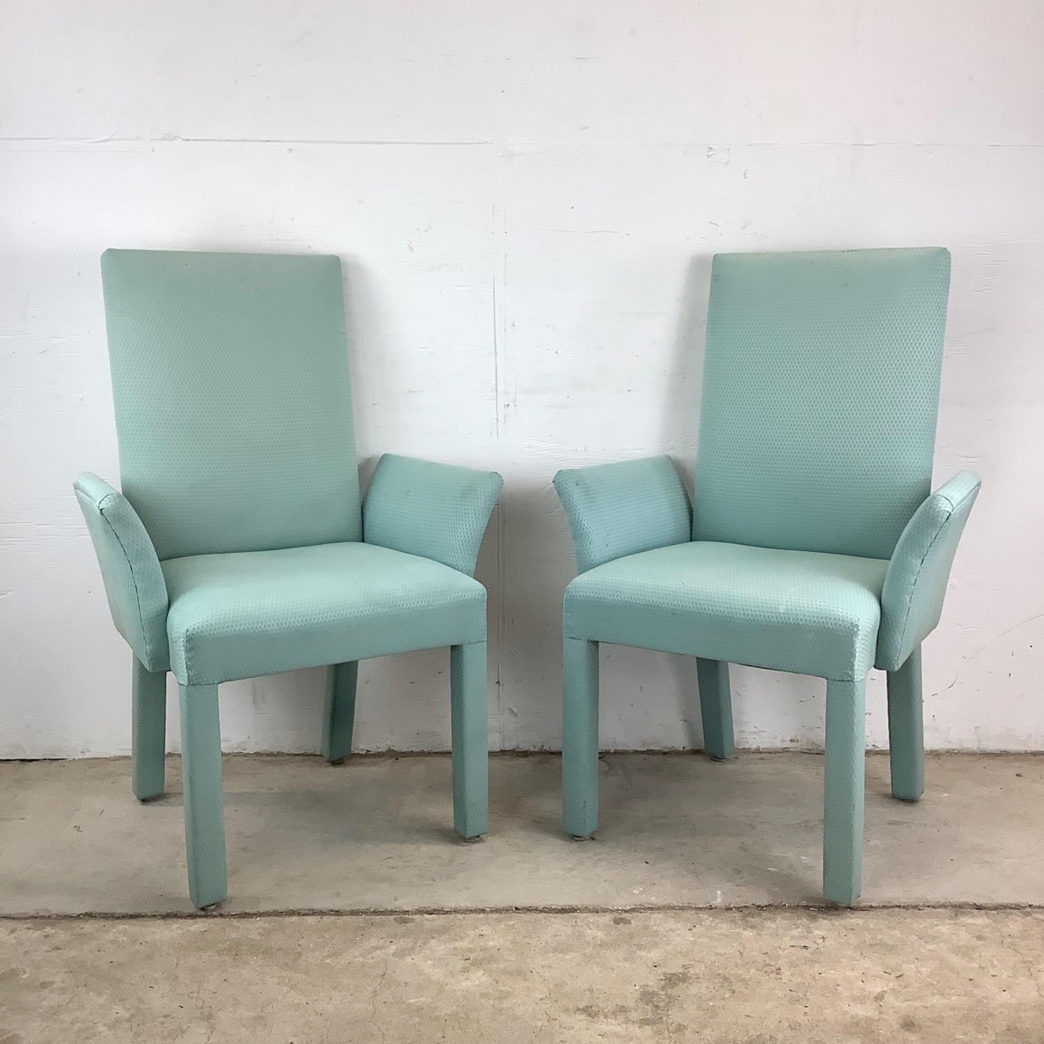 Pair of Vintage Sculptural Aqua Armchairs - image-0