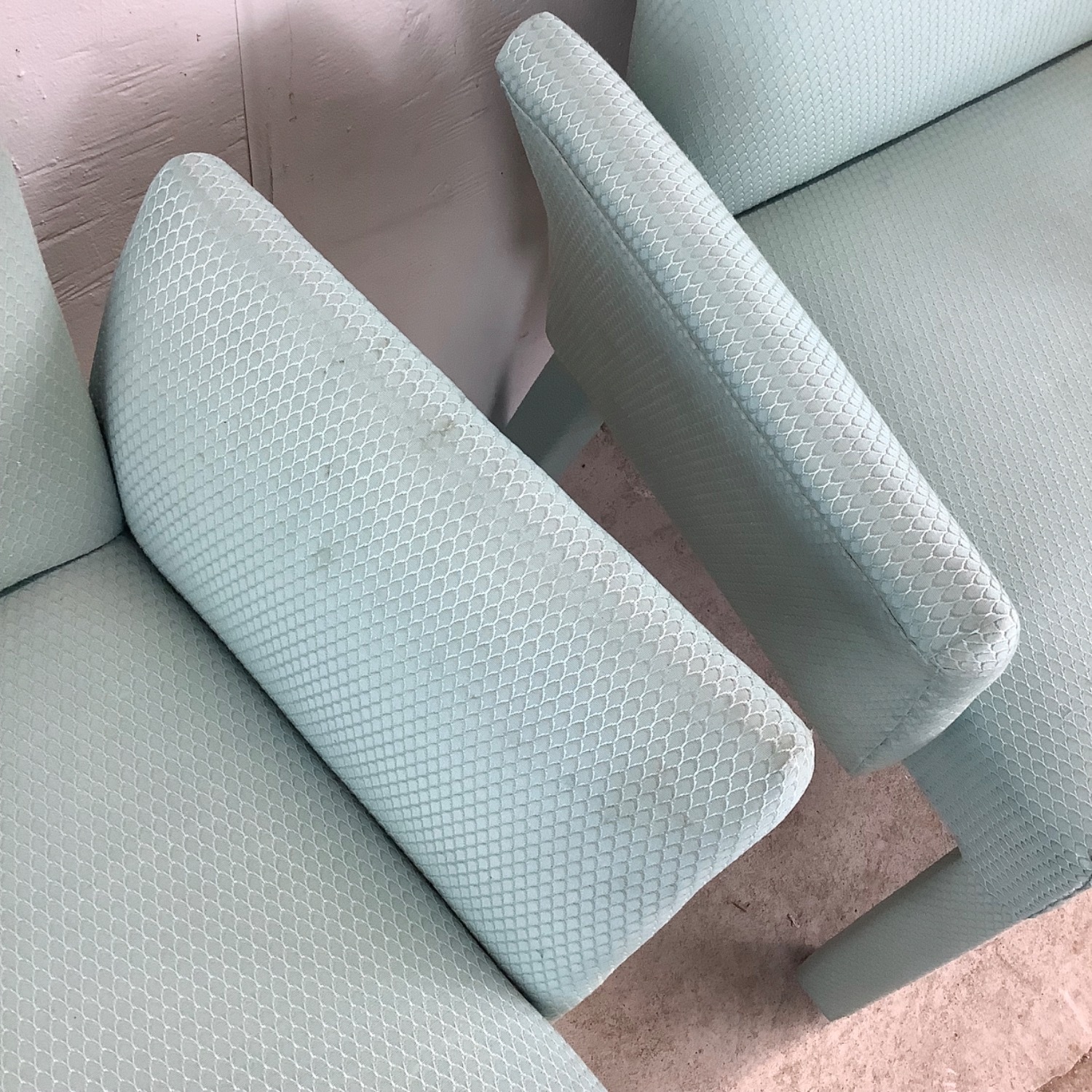 Pair of Vintage Sculptural Aqua Armchairs - image-9