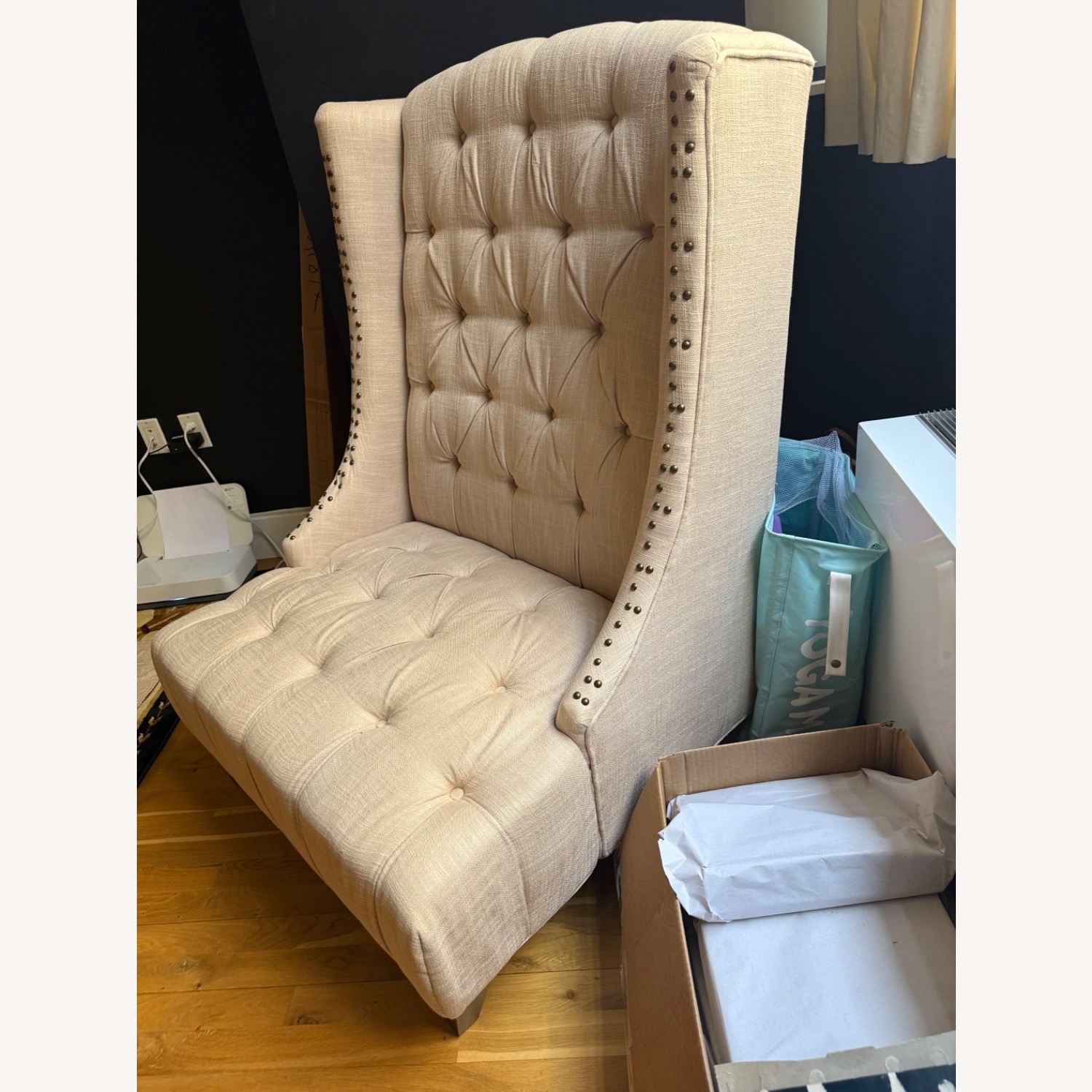 Beige Glam Chair and a Half with Bronze Nailheads - image-3