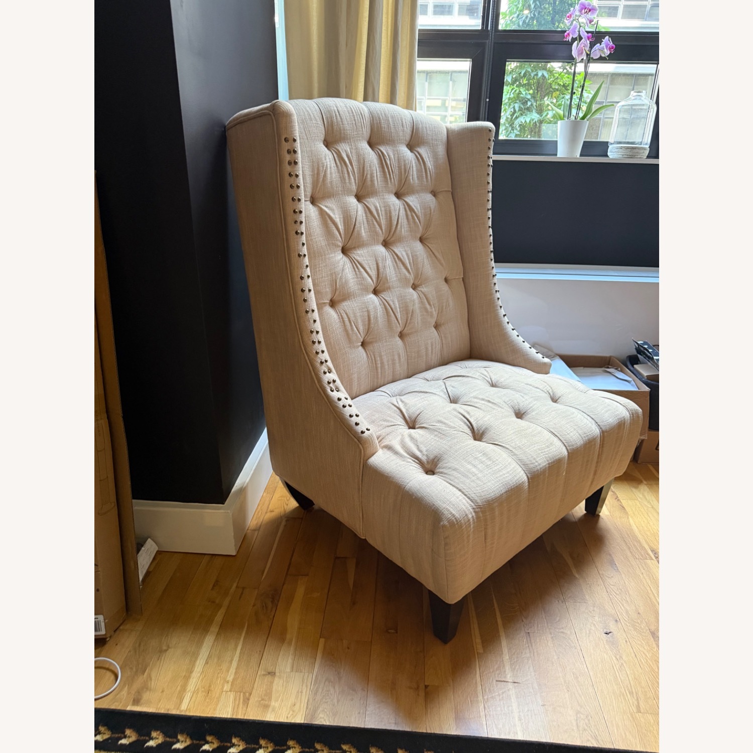 Beige Glam Chair and a Half with Bronze Nailheads - image-2