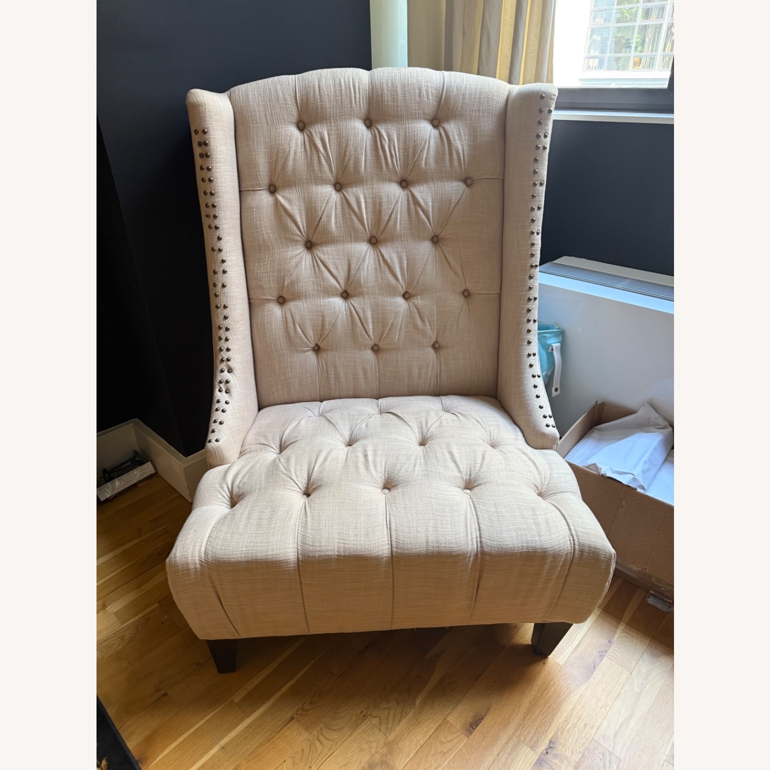 Beige Glam Chair and a Half with Bronze Nailheads - image-1